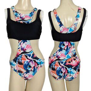 Sport Illustrated SWIM one-piece‎ swimsuit Sz M Colorful Floral Cut-Out